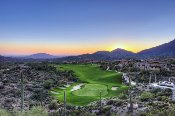 View of the 18th hole of Chiracahua golf course, Desert Mountain