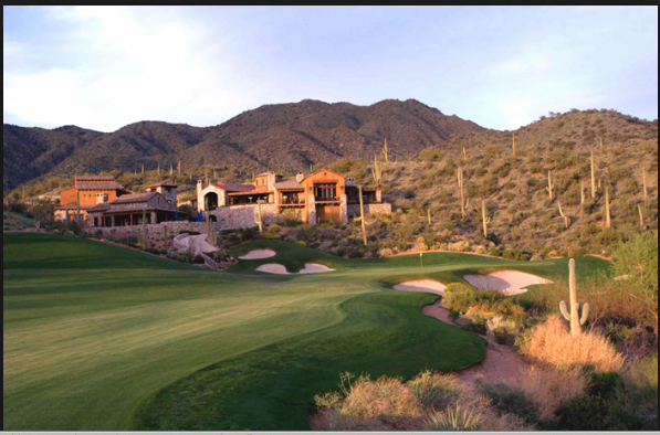 18th hole and clubhouse, Cochise golf course at Desert Mountain