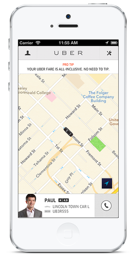 Uber app shows you where your ride is and estimates the driver's arrival time